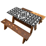 White And Black Aztec Pattern Print Picnic Table Cover