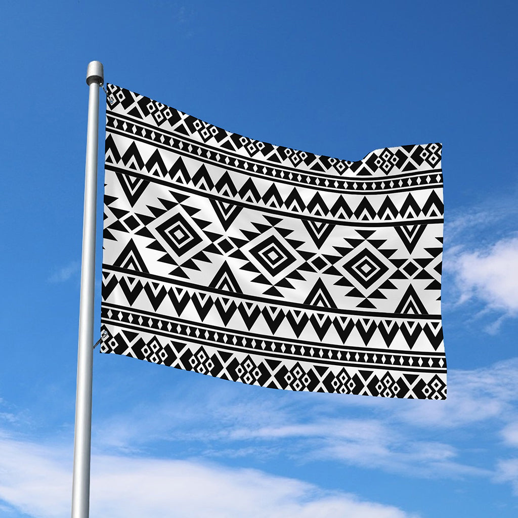 White And Black Aztec Pattern Print Polyester Flag