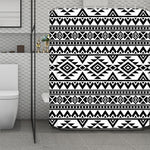 White And Black Aztec Pattern Print Polyester Shower Curtain