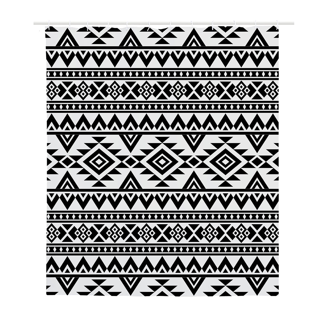 White And Black Aztec Pattern Print Polyester Shower Curtain