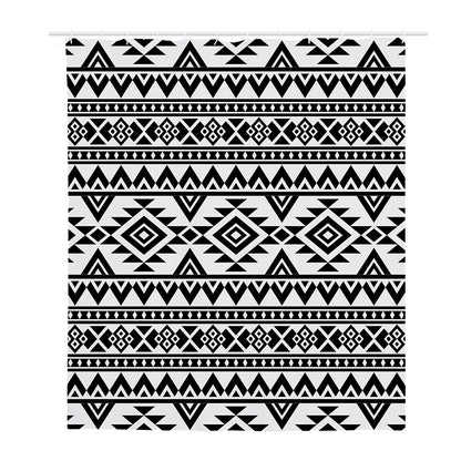 White And Black Aztec Pattern Print Polyester Shower Curtain