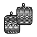 White And Black Aztec Pattern Print Pot Holders