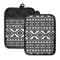 White And Black Aztec Pattern Print Pot Holders With Pocket