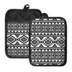 White And Black Aztec Pattern Print Pot Holders With Pocket