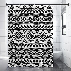 White And Black Aztec Pattern Print Premium Shower Curtain