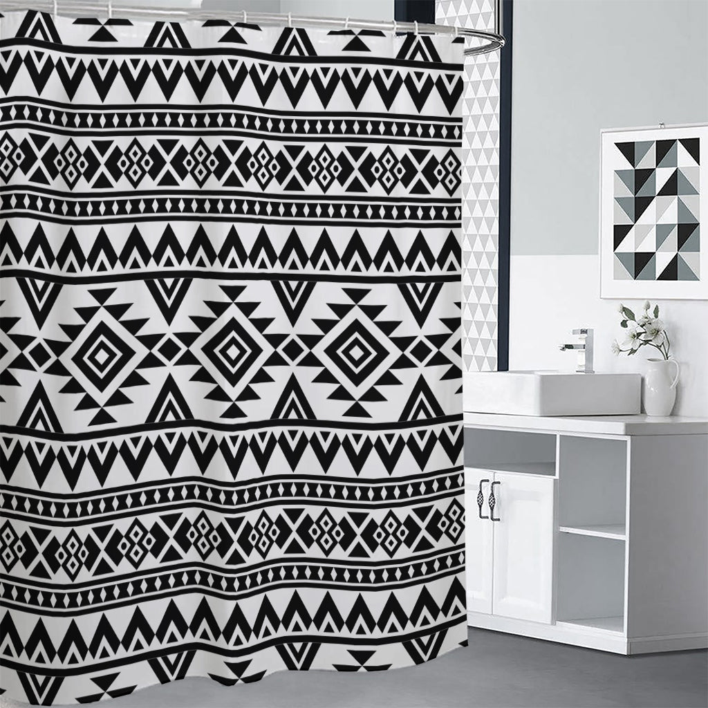 White And Black Aztec Pattern Print Premium Shower Curtain