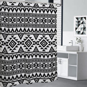 White And Black Aztec Pattern Print Premium Shower Curtain