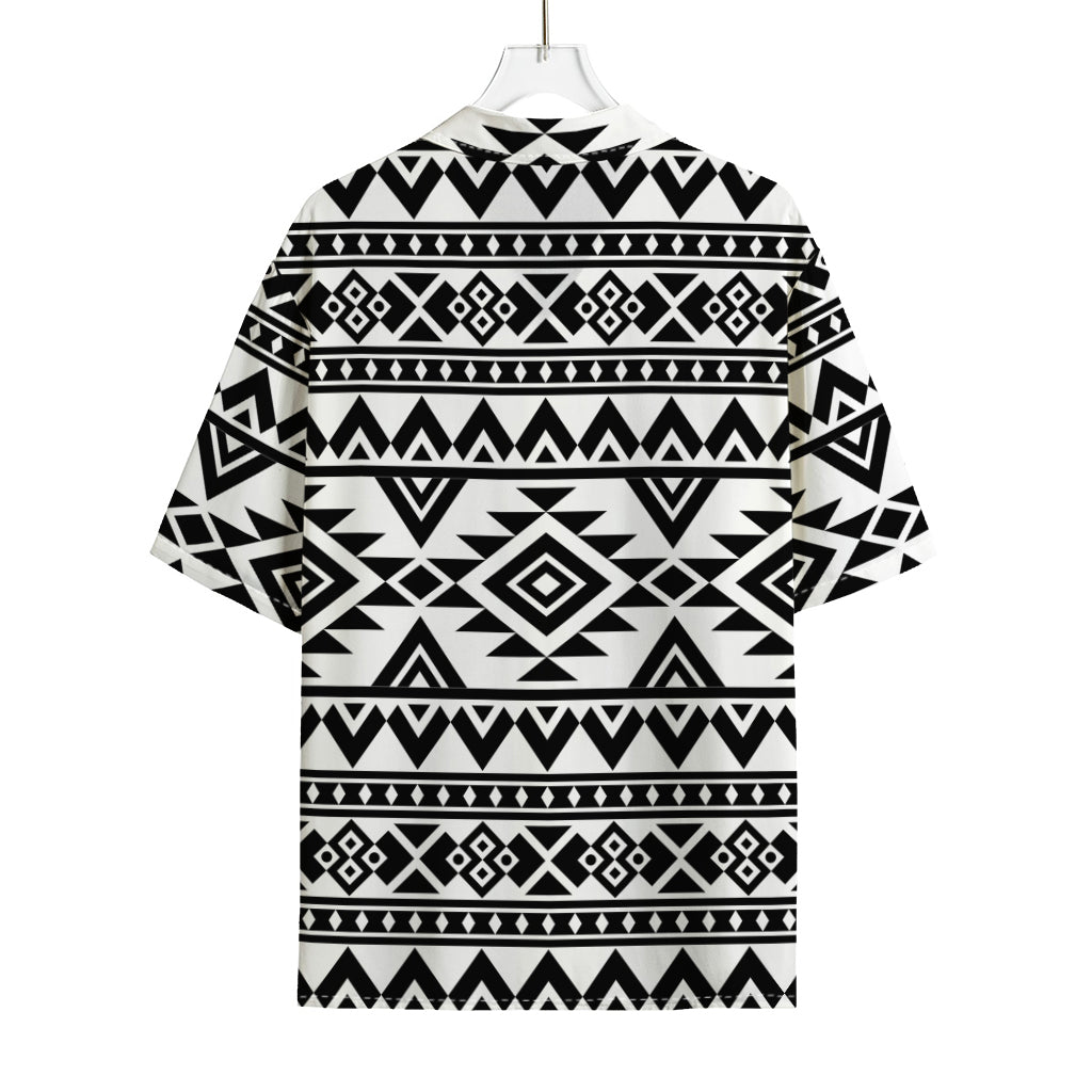 White And Black Aztec Pattern Print Rayon Hawaiian Shirt