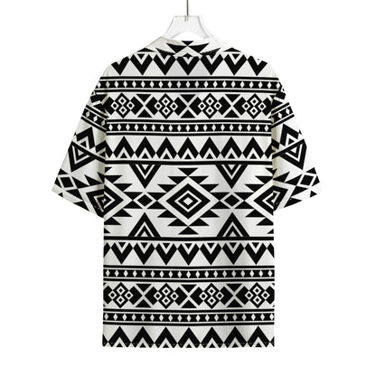 White And Black Aztec Pattern Print Rayon Hawaiian Shirt