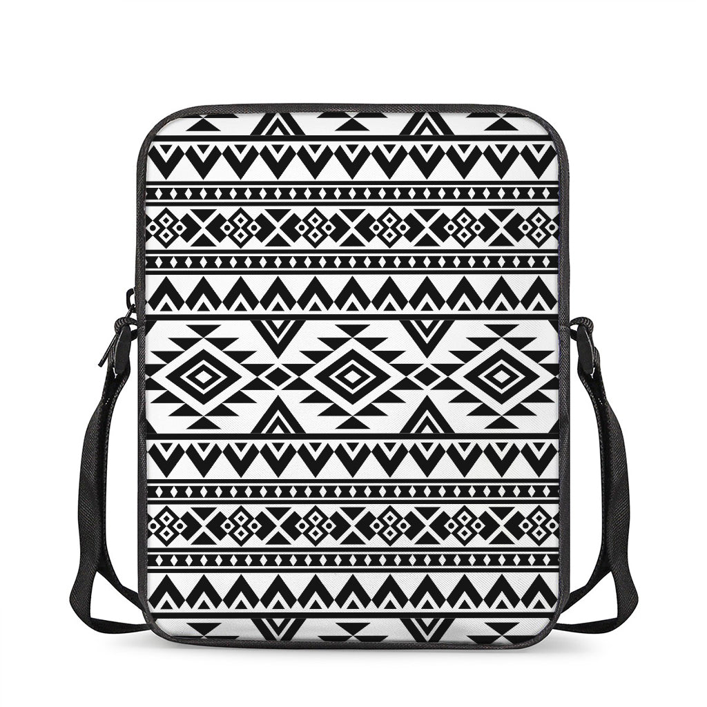 White And Black Aztec Pattern Print Rectangular Crossbody Bag