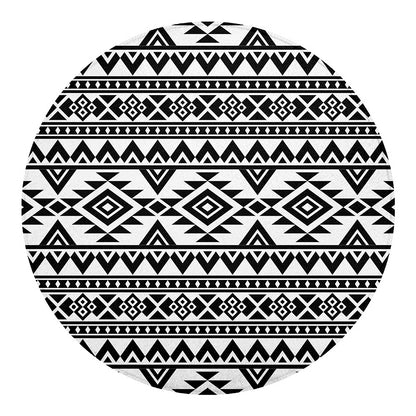 White And Black Aztec Pattern Print Round Blanket
