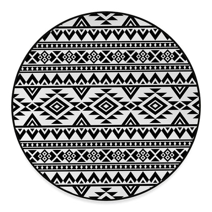 White And Black Aztec Pattern Print Round Floor Mat