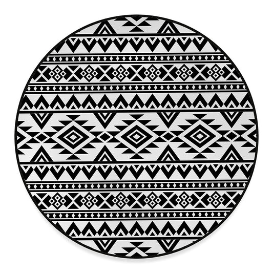 White And Black Aztec Pattern Print Round Floor Mat