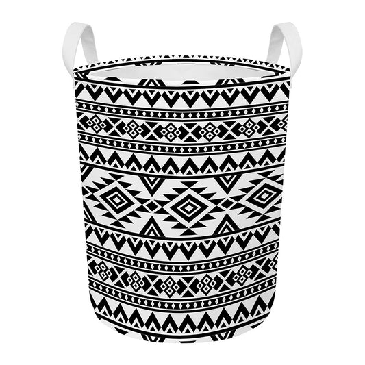 White And Black Aztec Pattern Print Round Laundry Basket