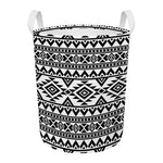 White And Black Aztec Pattern Print Round Laundry Basket