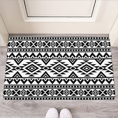 White And Black Aztec Pattern Print Rubber Doormat