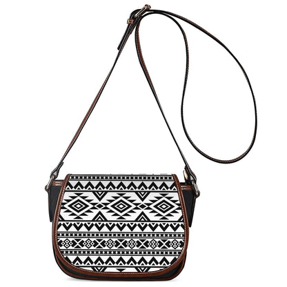 White And Black Aztec Pattern Print Saddle Bag