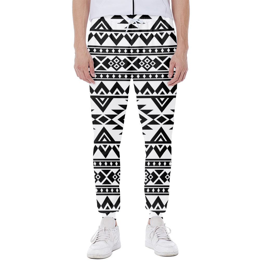 White And Black Aztec Pattern Print Scuba Joggers