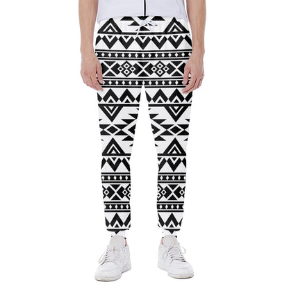 White And Black Aztec Pattern Print Scuba Joggers