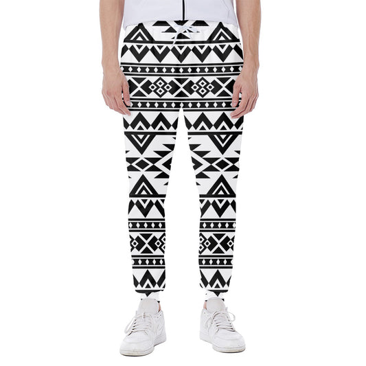 White And Black Aztec Pattern Print Scuba Joggers