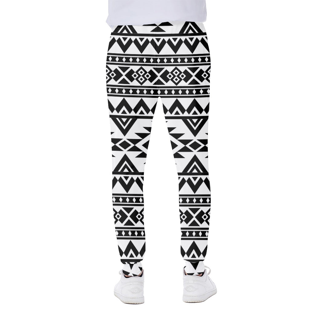 White And Black Aztec Pattern Print Scuba Joggers