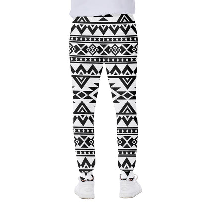 White And Black Aztec Pattern Print Scuba Joggers