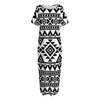 White And Black Aztec Pattern Print Short Sleeve Long Nightdress