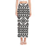 White And Black Aztec Pattern Print Side Slit Maxi Skirt