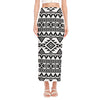 White And Black Aztec Pattern Print Side Slit Maxi Skirt