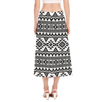 White And Black Aztec Pattern Print Side Slit Midi Skirt