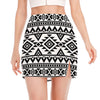 White And Black Aztec Pattern Print Side Slit Mini Skirt