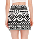 White And Black Aztec Pattern Print Side Slit Mini Skirt