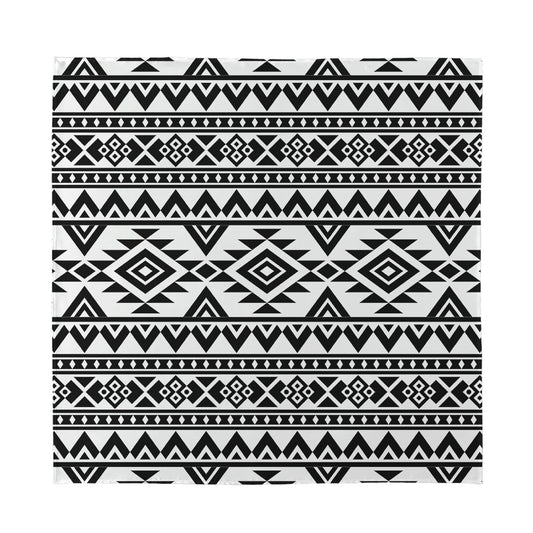 White And Black Aztec Pattern Print Silk Bandana
