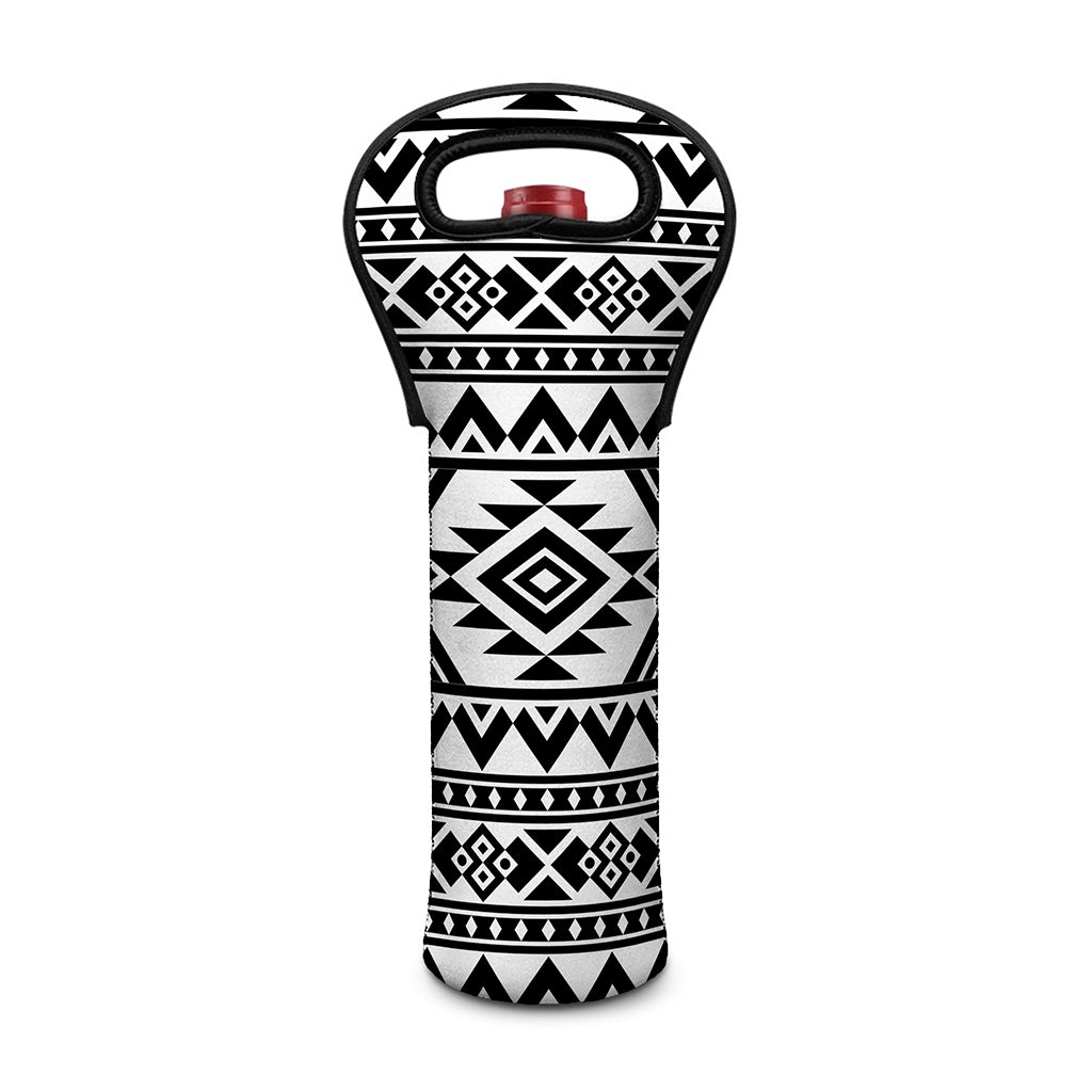 White And Black Aztec Pattern Print Single Neoprene Wine Tote