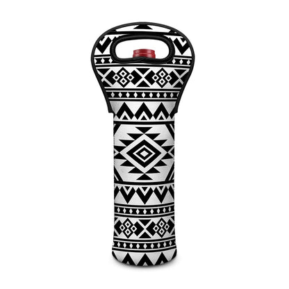White And Black Aztec Pattern Print Single Neoprene Wine Tote