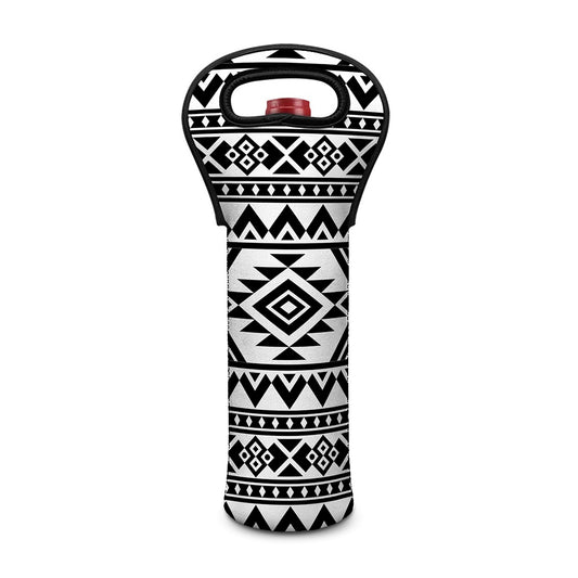 White And Black Aztec Pattern Print Single Neoprene Wine Tote