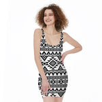 White And Black Aztec Pattern Print Sleeveless Bodycon Dress