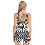 White And Black Aztec Pattern Print Sleeveless One Piece Swimsuit