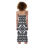 White And Black Aztec Pattern Print Slim Fit Midi Cami Dress