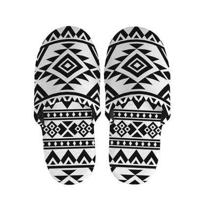White And Black Aztec Pattern Print Slippers