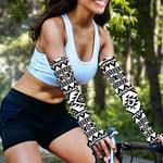 White And Black Aztec Pattern Print Sun Protection Arm Sleeves