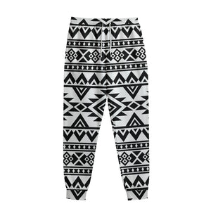 White And Black Aztec Pattern Print Sweatpants