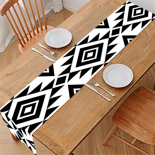 White And Black Aztec Pattern Print Table Runner