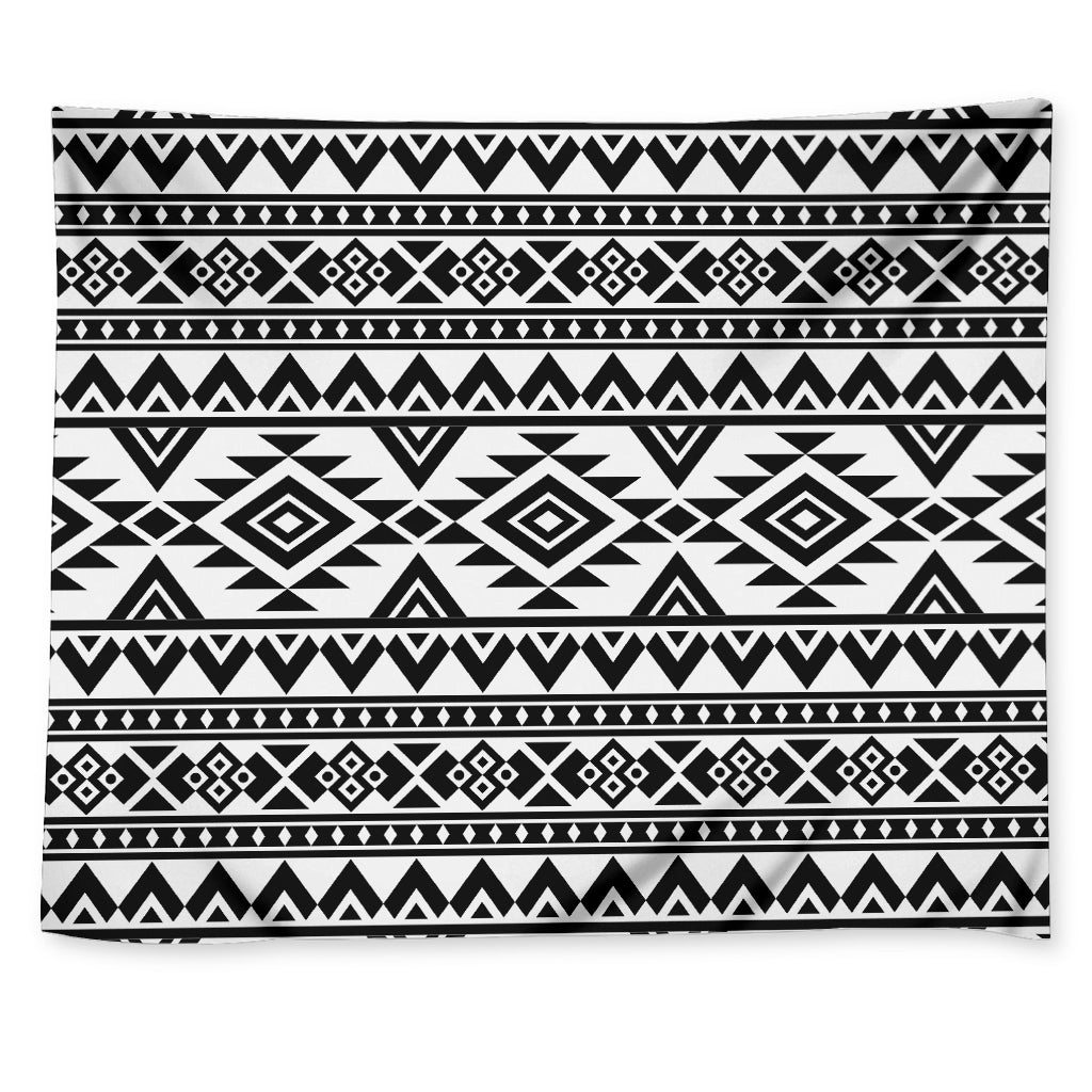 White And Black Aztec Pattern Print Tapestry