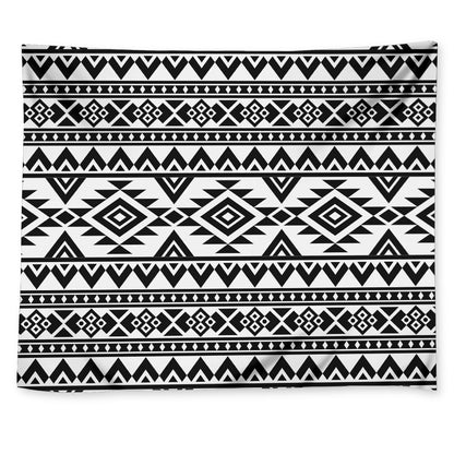 White And Black Aztec Pattern Print Tapestry