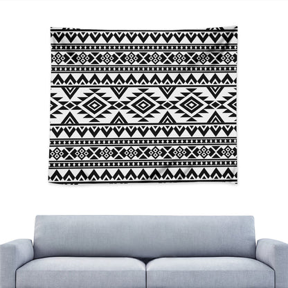 White And Black Aztec Pattern Print Tapestry