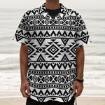 White And Black Aztec Pattern Print Textured Short Sleeve Shirt