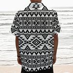 White And Black Aztec Pattern Print Textured Short Sleeve Shirt