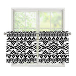 White And Black Aztec Pattern Print Tier Curtains