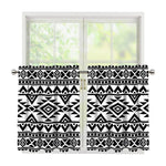 White And Black Aztec Pattern Print Tier Curtains